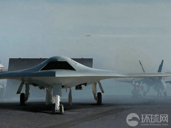 資料圖：X-47B無人機(jī)在航母上起降想象圖。