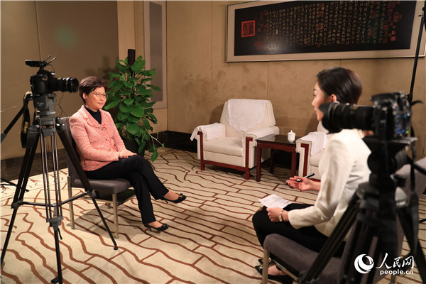 香港特別行政區(qū)行政長官林鄭月娥在北京接受人民網(wǎng)專訪。人民網(wǎng)記者 賈文婷攝