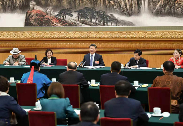 2019年3月5日，習近平參加十三屆全國人大二次會議內(nèi)蒙古代表團的審議。