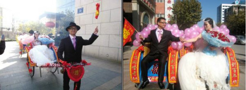 他拉車，她坐車，一路風(fēng)景終身難忘。圖片來源：揚(yáng)子晚報